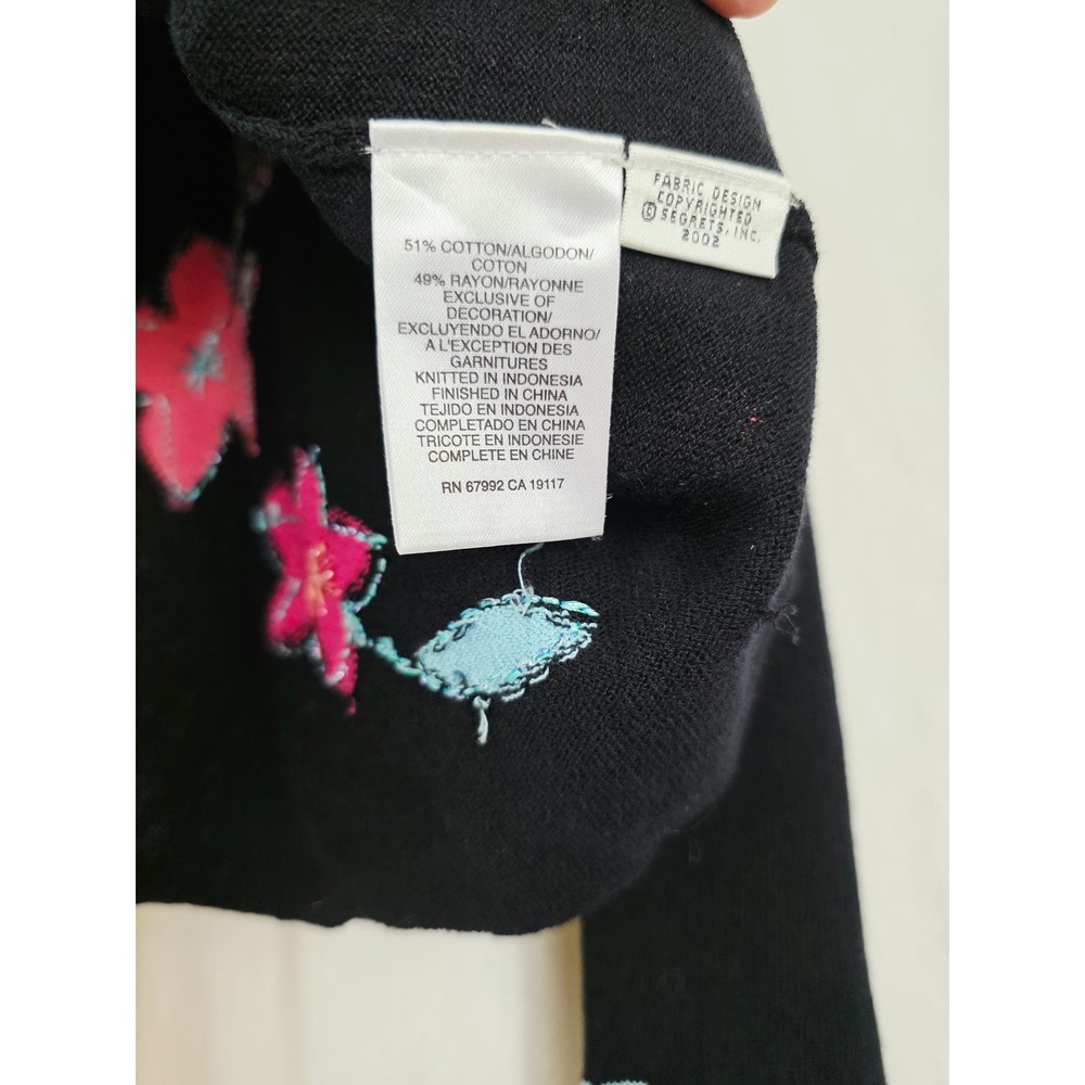 Sigrid Olsen vintage Black Floral Embroidered V-Neck Sweater XL coastalgrandma - Picture 6 of 10